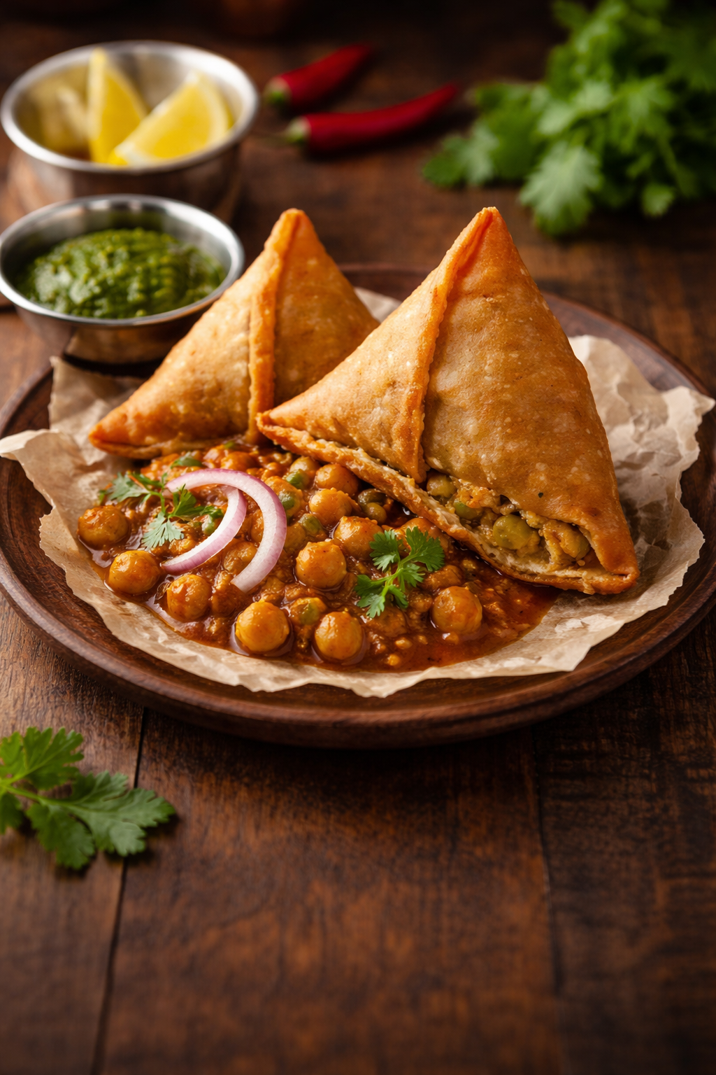 Veg Samosa with Channa